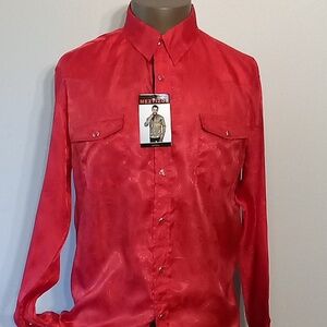 Original & Brite 1pc Red long sleeves silk shirt by Meztizos